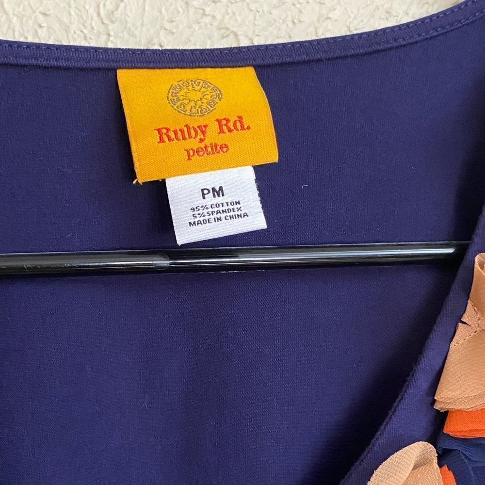Ruby Rd Navy Embellished Top 3/4 Sleeve Petite Me… - image 2